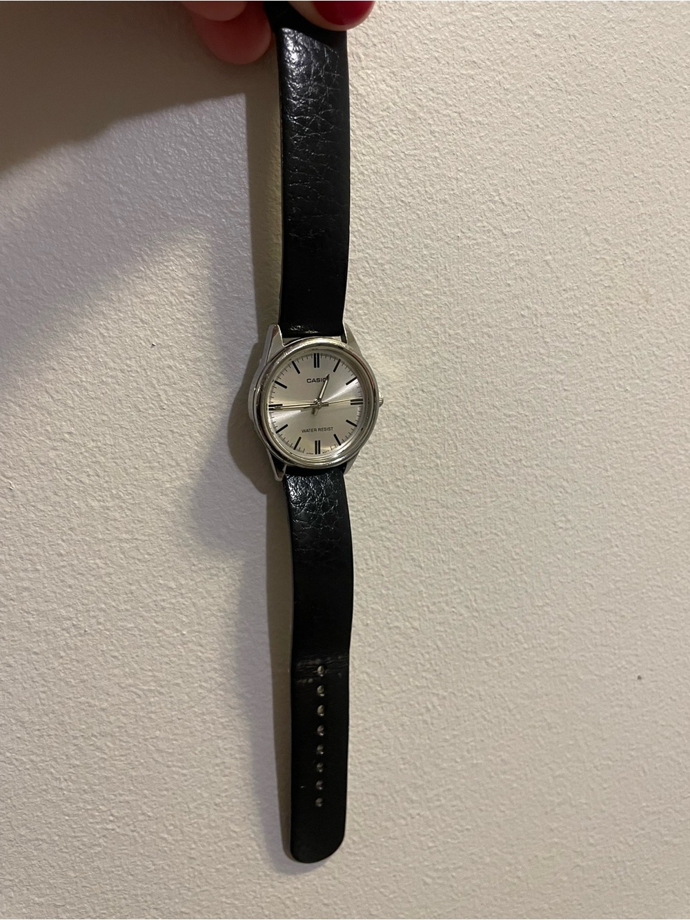 Casio Silver Dial Watch with Black Leather Band